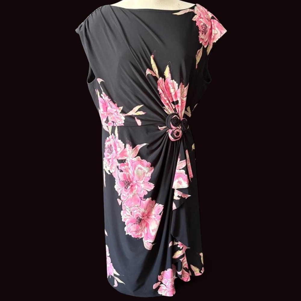 Jones New York Black Dress with Pink Floral Design